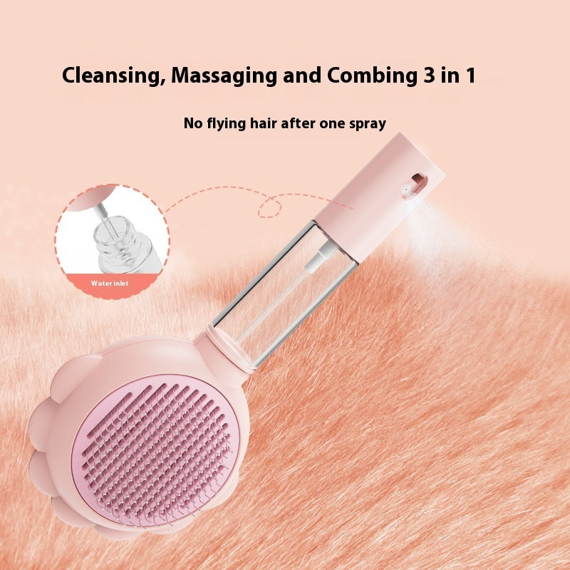 2 In 1 Self Cleaning Dog Brush Comb With Spray Pets Grooming Hair Remover