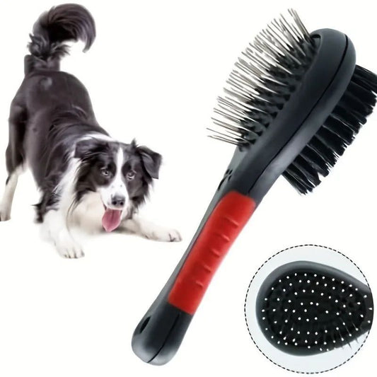 Dog Brush Cat Pet Grooming Comb 2 In 1 Double Sided Pin Cleans For Pets