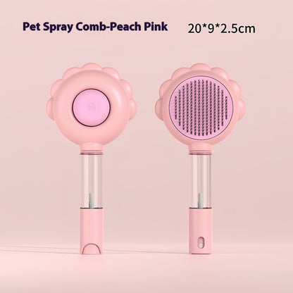 2 In 1 Self Cleaning Dog Brush Comb With Spray Pets Grooming Hair Remover